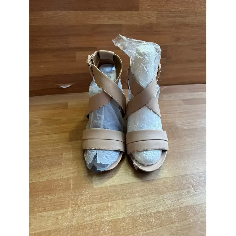 NIB Clarks Artisan Aisley Orchid Leather Wedge Sandals Nude Beige Pink 6.5M